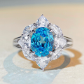 wholesale S925 Sterling Silver New Original Design Aquamarine Ring for Women with Blue Gemstone and Zircon Wholesale-0-0