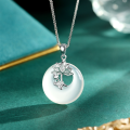 wholesale S925 Sterling Silver Chalcedony Chinese Style Lotus Pendant Necklace, Retro High-Ice Elegant and Versatile Necklace-0-0