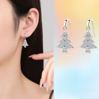 wholesale [925 Sterling Silver] Fashionable and high-end Christmas tree ear hook earrings with moissanite, a new Christmas gift for best friends-30 points + 30 points (moissanite) ear hooks 925 silver
