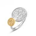 wholesale S925 Sterling Silver Gold-Plated Japanese New Retro Embossed Pattern Coin Ring, Niche Luxury Wholesale from Manufacturer-0-0