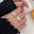 wholesale S925 Sterling Silver Unique Geometric Openwork Adjustable Ring for Women, Korean New Style, Minimalist Design, Index Finger Ring-0-0
