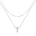 wholesale S925 Sterling Silver Double Layer Stackable Cross Pendant Necklace With Inlaid Crystals,ins-0-1