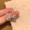 wholesale S925 Sterling Silver Icy Cold Sense Swinging Starry Sky Blue Star Bow Ear Studs New High-end Sweet Dangle Earrings for Women-0-1