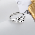 wholesale S925 sterling silver brushed round ball ring, Korean Dongdaemun-style luxury adjustable finger ring for an elegant look-0-2
