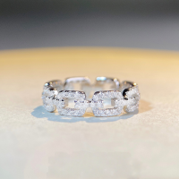 wholesale S925 Sterling Silver Full Diamond Pig Nose Chain Ring for Women, Matching Couple Rings, Stackable Pinky Ring, Versatile and Stylish-Rose Gold-CBJZ270 7