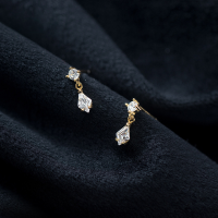 wholesale S925 Sterling Silver Diamond-shaped Single Diamond Stud Earrings for Women, Japanese Retro Style, Minimalist and Versatile for Daily Wear, Mini Earrings G7118-S925 silver pair gold model>925 silver
