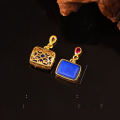 wholesale Gold-plated S925 Silver Inlaid Natural Lapis Lazuli Square Lapis Lazuli Pendant DIY Accessory Pendant Ornament-0-5