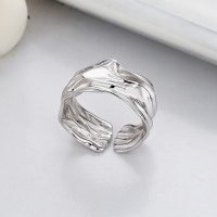 wholesale S925 Sterling Silver Irregular Wide Folded Open Ring, European and American Hip-hop Light Luxury Style Niche Design Jewelry-DF151/Platinum approx. 5g Adjustable opening