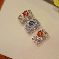 wholesale S925 sterling silver overall French-style lightweight luxury retro elegant ring, versatile fashion ring for women's daily wear-BZ0364 - White Gold - Yellow Gold - Red Diamonds  US Size 10