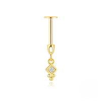 wholesale S925 Sterling Silver Geometric Zircon Flat Head Threaded Cartilage Ear Stud, Popular In Europe And America, Elegant Pearl Ear Jewelry-Single gold #12