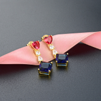 wholesale S925 Sterling Silver Korean Minimalist Elegant Heart Zircon Earrings Square Blue Diamond Studs for Women, Versatile for Daily Wear-Stud Earrings with Plastic Earplugs 925 Silver