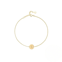 wholesale S925 Sterling Silver Engraved Round Tag 26 Letters Charm Bracelet For Women Daily Wear-Gold-L 925 Silver