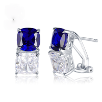 wholesale S925 Silver New European and American 4-Carat Blue-White Zircon Ear Studs for Women, Cross-Border Wish Best-Seller-E276 Blue and White Ear Clip 925 Silver
