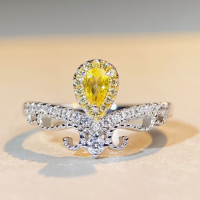 wholesale S925 Sterling Silver Crown Inauguration Ring for Women with Teardrop Yellow Zircon, Ice-Cut High Carbon Diamond, and Colored Gemstones – A Light Luxury Piece-Yellow Diamond-CBJZ352>7