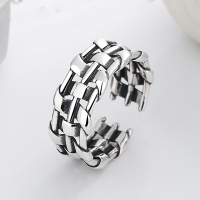 wholesale S925 Sterling Silver Irregular Wide Braided Twist Open Ring Trendy Punk Style Index Finger Ring-837J/approx. 4g Adjustable opening