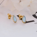 wholesale S925 silver plated with 14k gold, natural gemstone earrings, spring vintage style aquamarine earrings by Dunli Jewelry-0-3