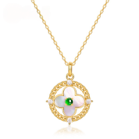 wholesale New S925 Sterling Silver Chinese Style Four-Leaf Clover Pendant with Inlaid Jadeite Necklace for Women, Light Luxury Wholesale Customization-10K gold + swimming paint (pendant does not include chain)  925 silver