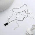 wholesale S925 Sterling Silver Retro Minimalist Distressed Chain Square Pendant Epoxy Black Surface English Trendy Choker Necklace-0-1