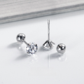 wholesale S925 Sterling Silver Single Diamond Four-Prong Round Bead Threaded Stud Earrings with Sparkling Diamond Screw Spiral Earrings G9267-0-0