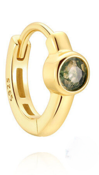 wholesale S925 Sterling Silver Light Luxury Natural Moss Agate Elegant Hoop Earrings, Korean Style Niche Classic Bestseller-Single gold-8MM