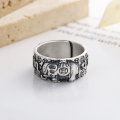 wholesale S925 Sterling Silver Retro Literary National Tide Style Creative Elephant Coin Six-Character Mantra Heart Sutra Ring-0-2