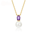 wholesale S925 Sterling Silver Fashionable Minimalist Natural Freshwater Pearl Necklace for Women with Amethyst Pendant Choker Wholesale-0-0