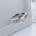 wholesale S925 Sterling Silver Fashion Brilliant Love Pink Diamond Crown Angel Wing Gemstone Open Adjustable Ring-0-1