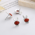 wholesale S925 Sterling Silver Zodiac Year of the Rabbit Earrings with Red Agate, Fresh and Sweet Lovely Earrings-0-1