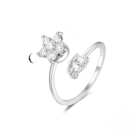 wholesale S925 Sterling Silver Adjustable Rotating Bow Ring With A Decompression Opening And Bright Silver Finish-Silver plated #3 Opening adjustable