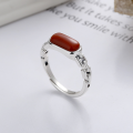 wholesale S925 Sterling Silver Geometric Inlaid Rectangular Red Agate Ring Vintage Palace Style Elegant Index Finger Ring-0-1