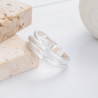 wholesale S925 Silver Fashion Korean Style Multi-Line Cross Design Frosted Textured Adjustable Open Ring-YJ1266M/approx. 3.7g Adjustable opening