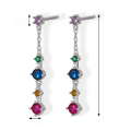wholesale Metal: 925 Sterling Silver Cross-border hot-selling elegant and sophisticated earrings with colorful zirconia, long drop style, European and American luxury-inspired, Instagram style-0-6