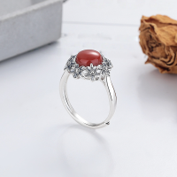wholesale S925 Silver Retro Fashion Nanhong Agate Flower Fresh and Elegant Palace Style Versatile Adjustable Ring-YJ1250M/approx. 3.2g Adjustable opening