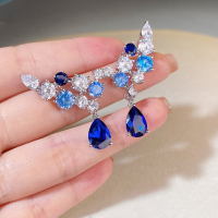 wholesale S925 Sterling Silver Earrings with Aquamarine and Full Diamond Luxury Banquet Style European and American Ear Jewelry for Women Wholesale-Blue-ED027 925 Silver