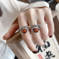 wholesale S925 sterling silver vintage oxidized red agate inlaid ring, fashionable, creative, trendy, and versatile statement ring-0-0