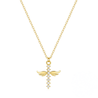 wholesale 925 Sterling Silver Cross Pendant With Zircon, Angel Wing Design, European And American Fashion, Small And Unique, Collarbone Chain-Gold 925 silver
