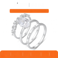 wholesale S925 Silver Moissanite Three-Piece Set Ring for Women, Vintage, Versatile, Fade-Resistant, Best-Selling Wholesale from Source Factory-Gold 4.5 carats (with certificate) >9 US