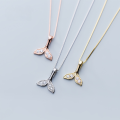 wholesale S925 silver necklace pendant, Korean-style diamond-encrusted mermaid tail pendant, cute collarbone chain D4388-0-2