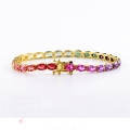 wholesale Pure Silver Cross-Border Hot Selling New Cultivated Powder Blue Sapphire Gradient Rainbow 4*6mm Tennis Bracelet Source Factory Supply-0-1