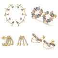wholesale S925 Sterling Silver Zircon Accented Colored Ear Cuff, Ear Clip, And Stud Earrings In Korean Style Creative Design-0-0