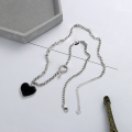 wholesale S925 Sterling Silver Korean Style Enamel Black Heart Double-Sided English Letter Pendant Chain Sweet and Edgy Collarbone Necklace for Women-0-1