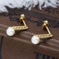 wholesale Metal: S925 Silver Plated with 14K Gold Dunli Jewelry Manufacturer Wholesale Wheat Braid Natural Freshwater Pearl Earrings-0-2