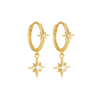 wholesale S925 Sterling Silver Eight-pointed Star Opal Inlaid Zircon Ear Hoops,-Gold#2 925 Silver