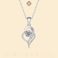 wholesale S925 Sterling Silver Heartstring Pendant Moissanite Necklace for Women, Trendy with Chain Accessory Gift, Live Stream Ready, In Stock for Wholesale-50 point Moissanite 925 silver