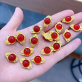 wholesale S925 Gold-Plated Natural Red Agate Accessories, Necklace Bracelet Pendant Hanging Ornament DIY Silver Jewelry Accessories Materials-0-2