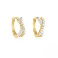 wholesale S925 Sterling Silver Double-layer Cross Drop Earrings With Crystal Heart Teardrop Design-Gold #5-White Oil Drop 925 Silver