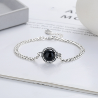 wholesale S925 Silver Korean Style Unisex Round Black Onyx Personalized Sweet and Cool Trendy Versatile Design Bracelet-YS275M/approx. 8.4g 925 silver