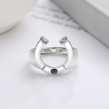 wholesale S925 Sterling Silver Wide C-Letter Design Inlaid with Black and White Zircon Ring Creative Korean Style Fashion Index Finger Ring-0-1
