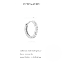 wholesale S925 Sterling Silver Burst Micro-sand Zircon Minimalist Hoop Ear Clasp Earrings, A Cross-border Hot-selling Light Luxury Style-Single platinum-9MM