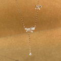 wholesale S925 sterling silver all-over butterfly knot pendant necklace for women, lightweight and versatile, French-style vintage fashion, simple and elegant-0-2